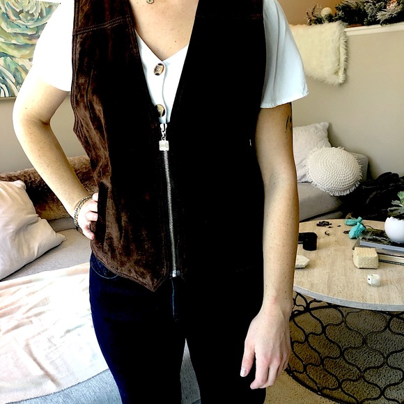 Levi's Jackets & Blazers - Vintage, Levi's Silver Tab, Brown, Suede Leather Vest, Western, Canadian, Medium